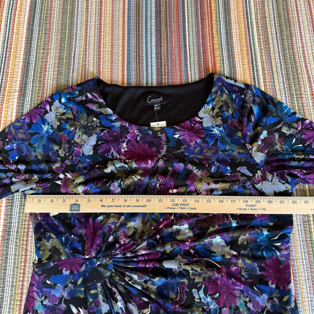 Connected Apparel Floral Dress Gathered waist no wrinkle 3/4 sleeve 20W - Picture 7 of 10